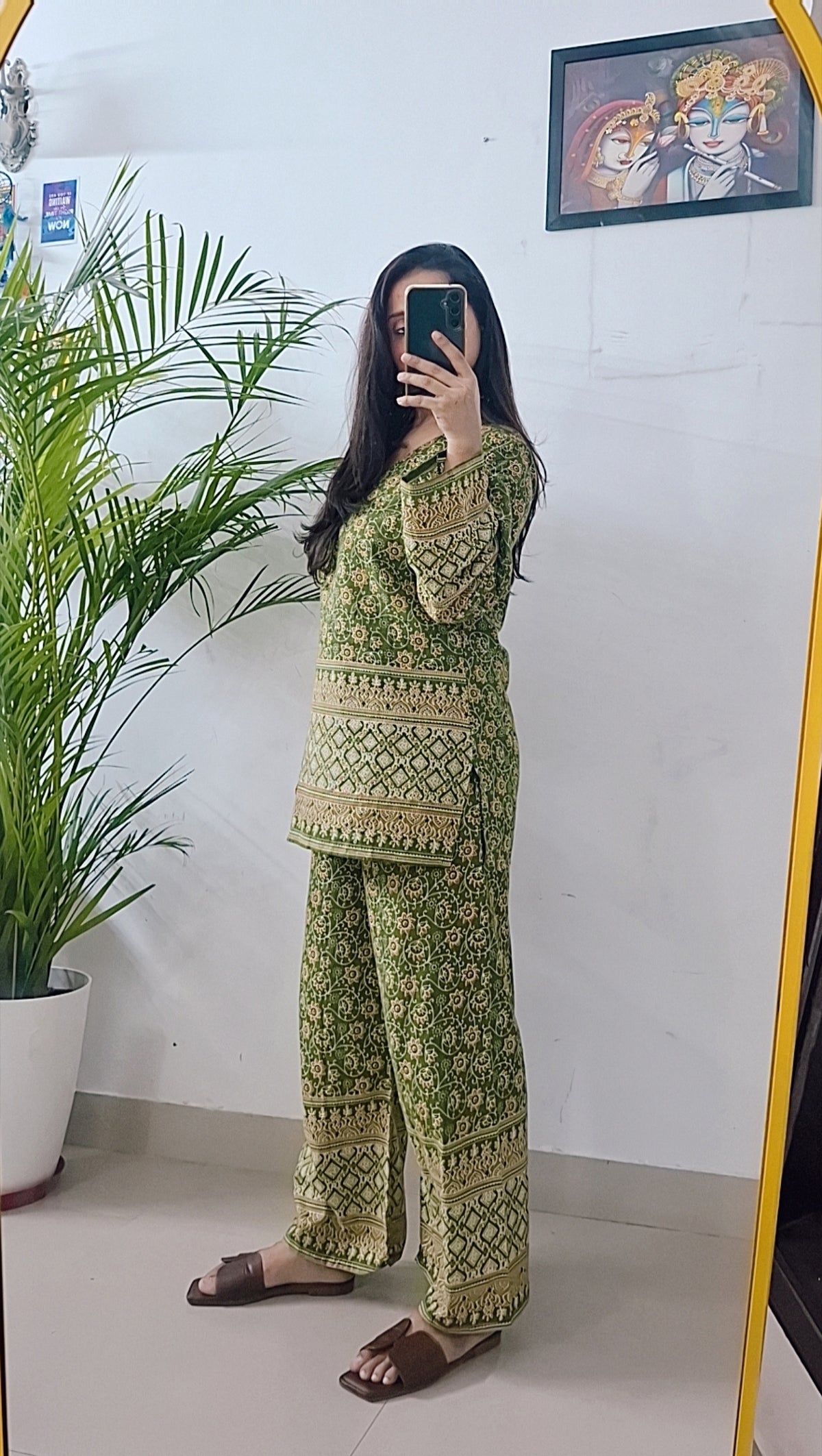 Olive Green Printed Co-ord Set