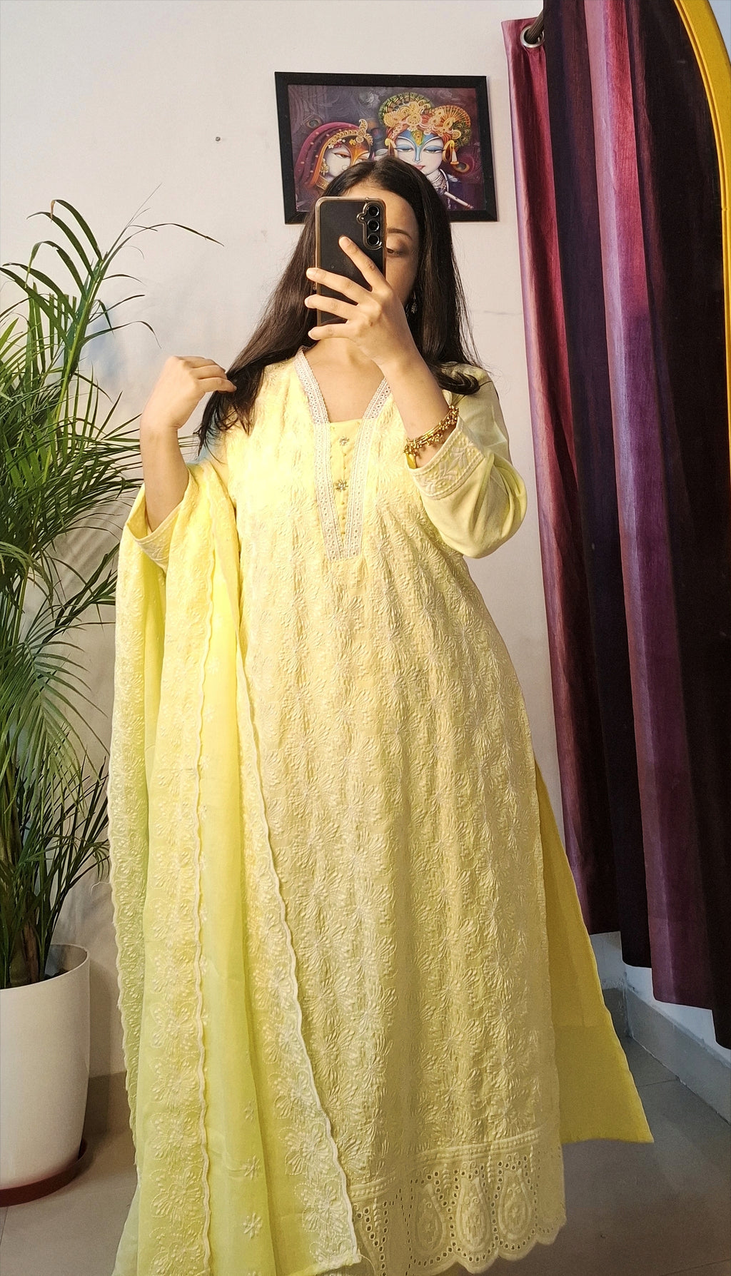 Lemon Yellow Chikankari Kurta Set