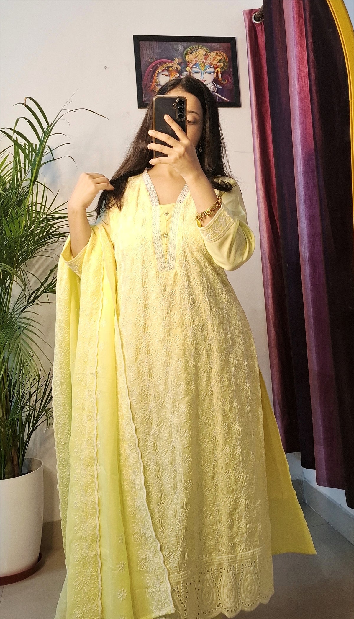 Lemon Yellow Chikankari Kurta Set