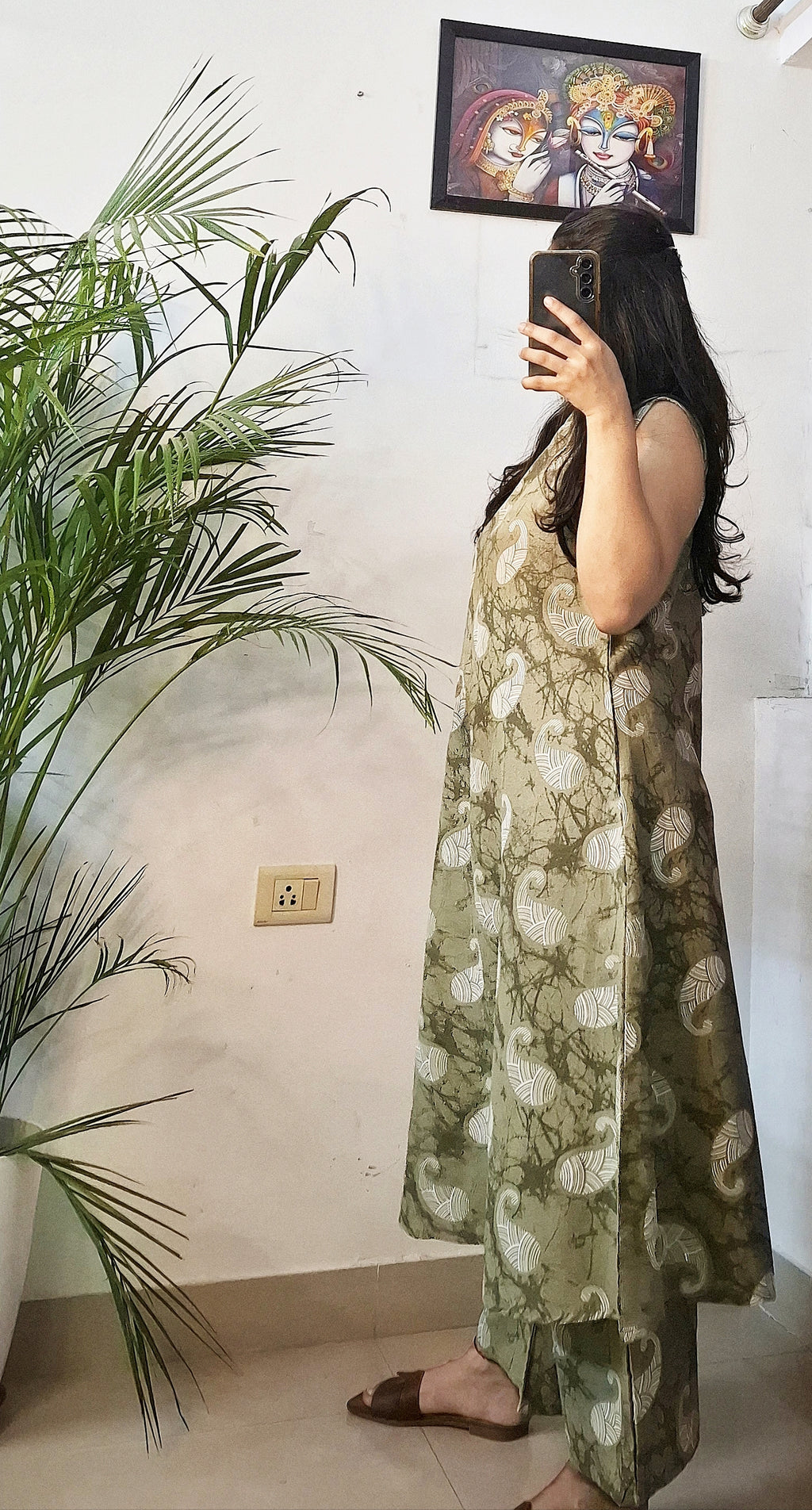 Olive Green Printed Kurta Pant Set