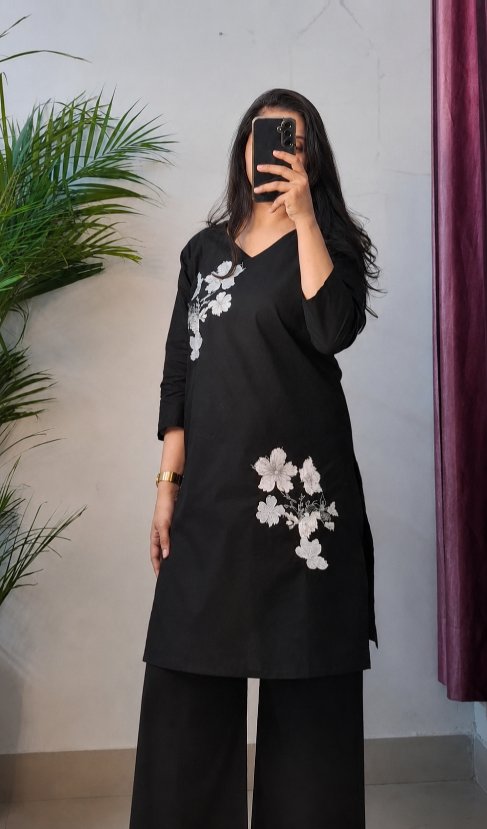 Black Floral Embroidered Co-ord Set