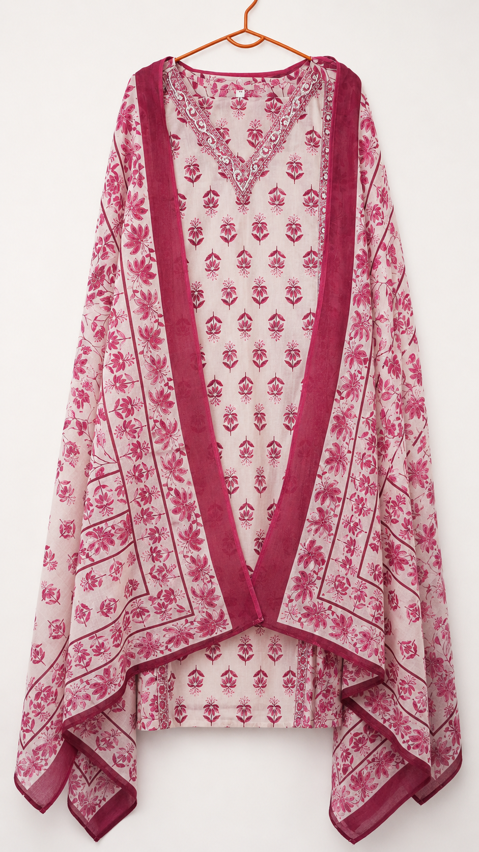 Pink Floral Cotton Printed Kurta Pant Set with Dupatta