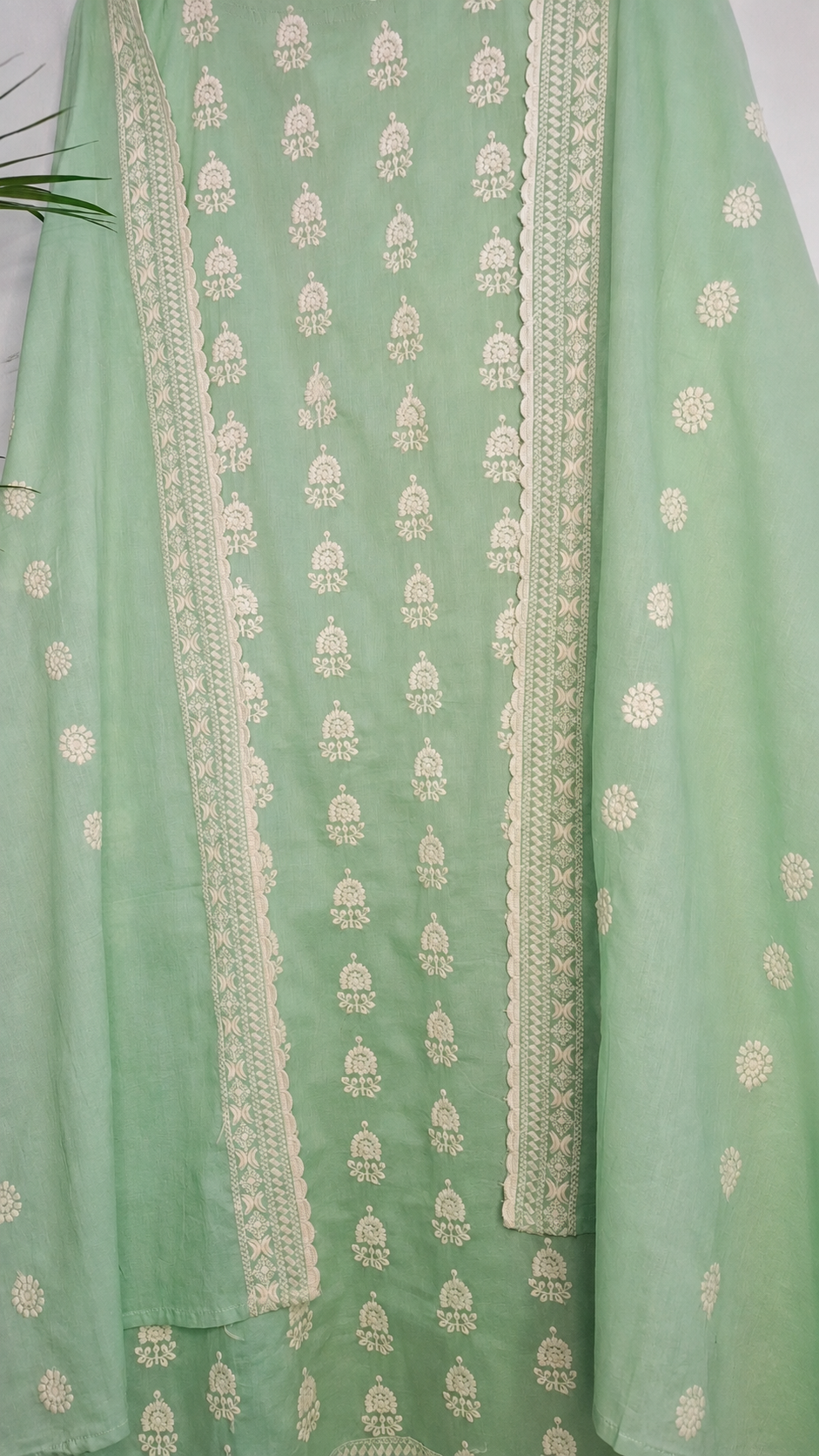 Coral Green Embroidered Kurta Pant Set with Dupatta