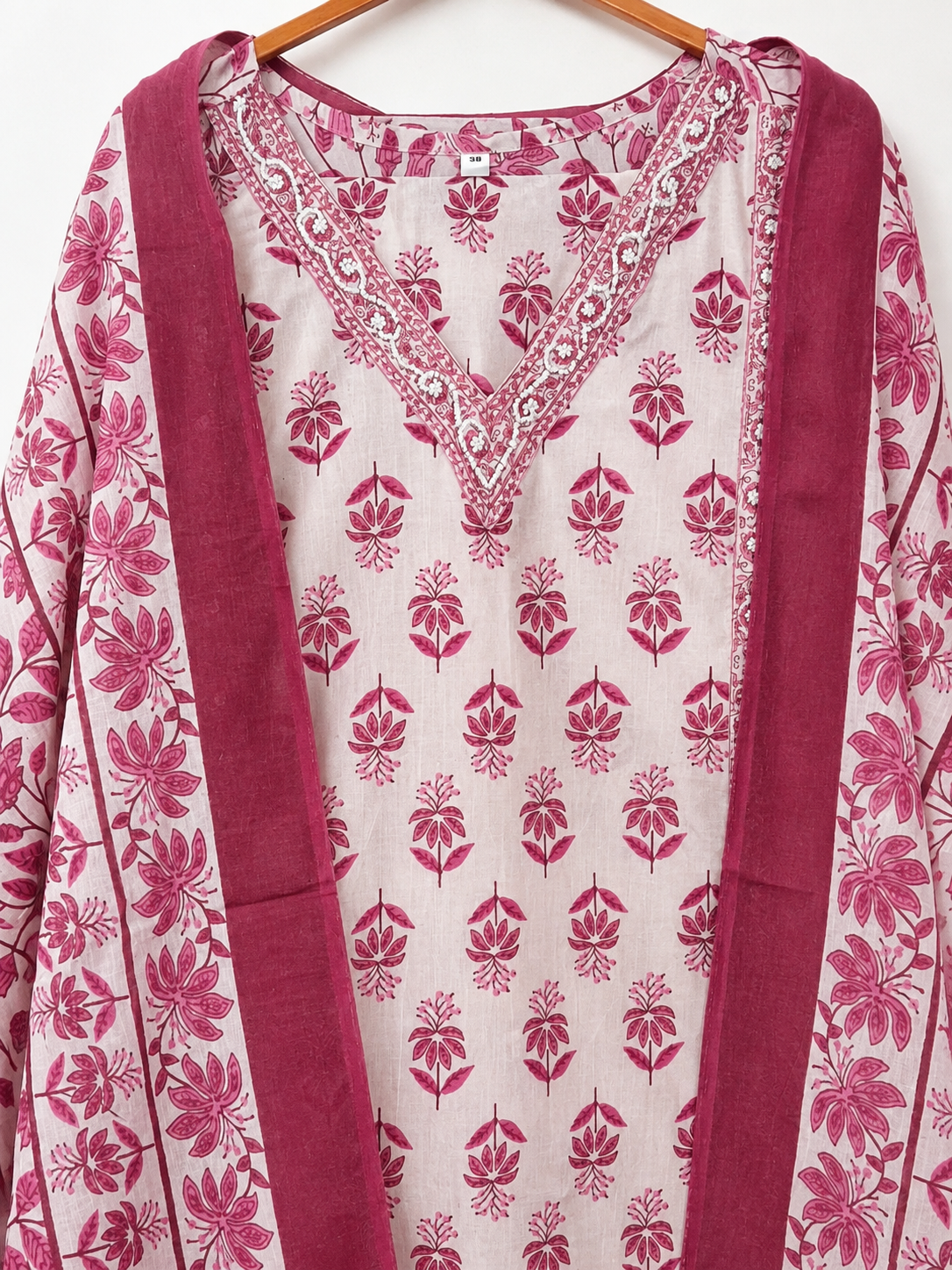 Pink Floral Cotton Printed Kurta Pant Set with Dupatta