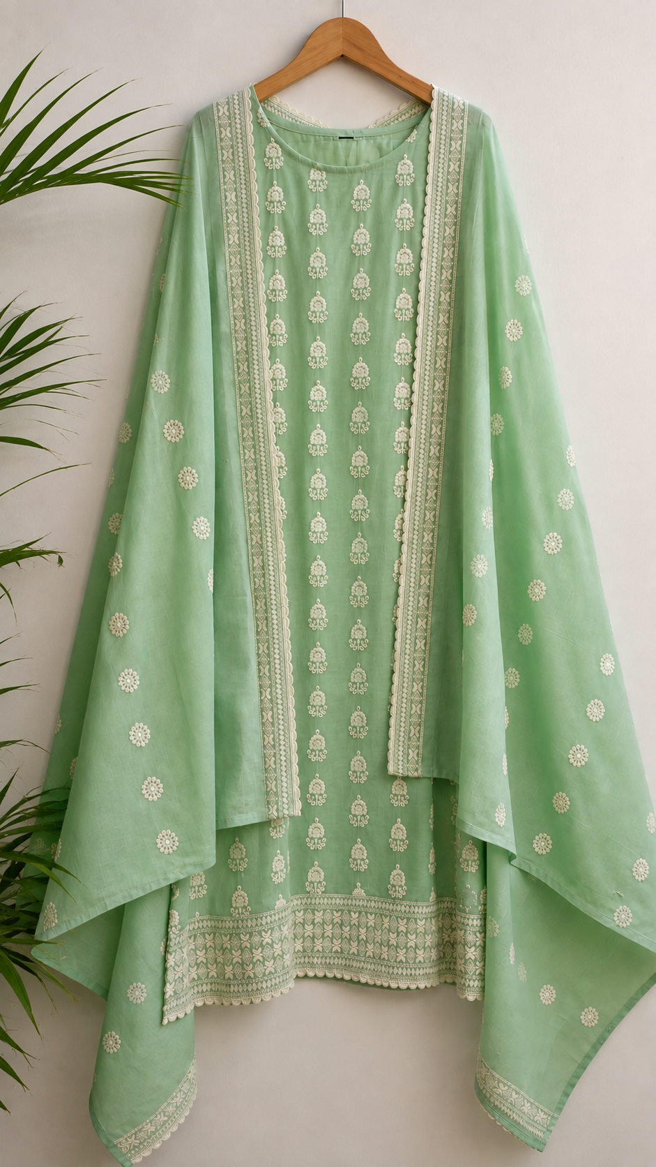 Coral Green Embroidered Kurta Pant Set with Dupatta