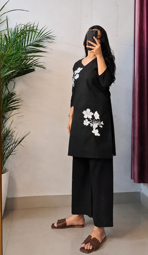 Black Floral Embroidered Co-ord Set