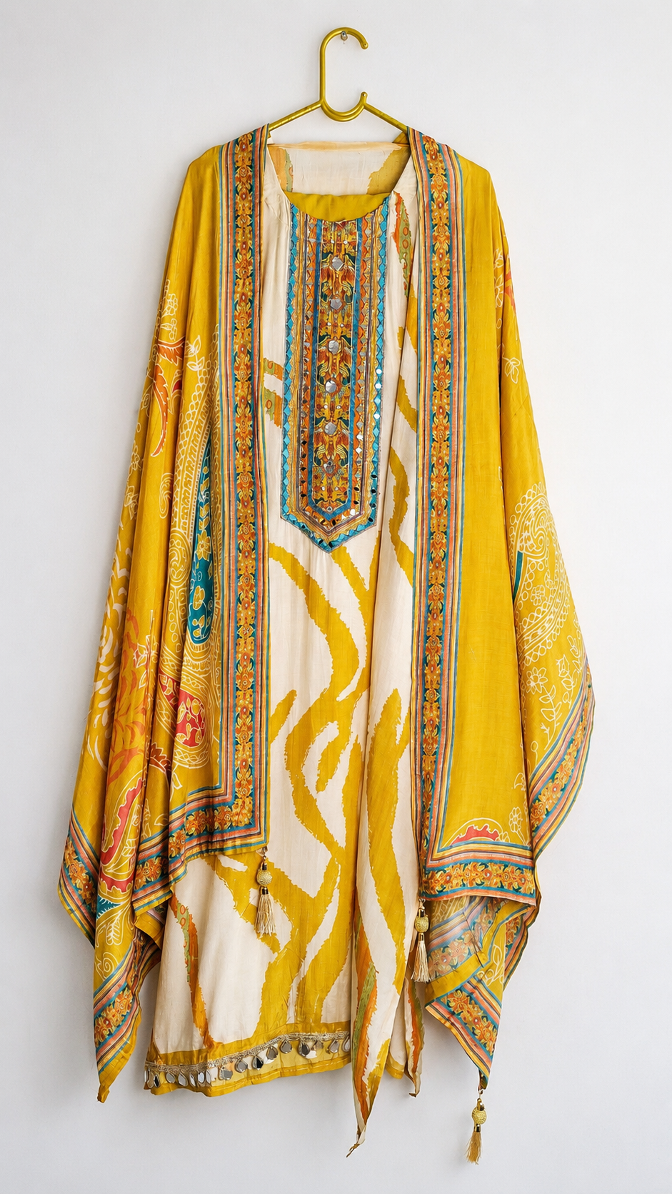 Yellow Printed Semi-Stitched Kurta Pant Set with Dupatta