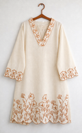 Beige Embroidered Kurta Pant Set